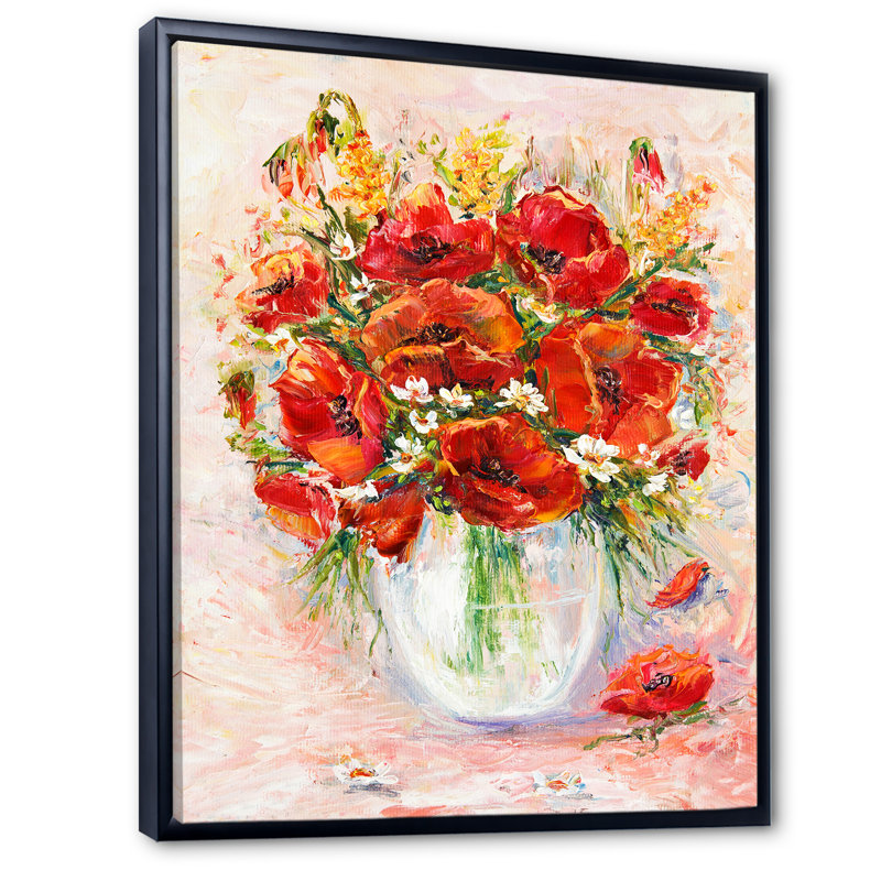 Red Spring Floral, peinture - sur, H 20 po x l 12 po x P 1 po, Cadre flottant noir