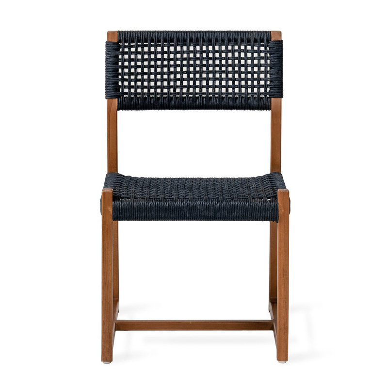 Aliyyah Patio Dining Side Chair, Blue/Natural Wood