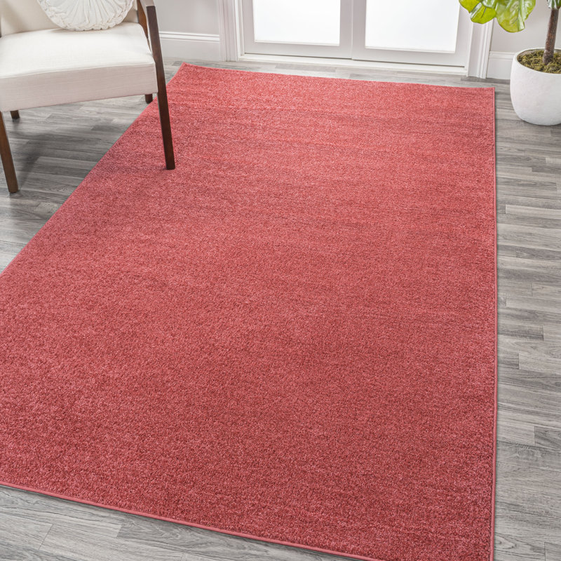 Asalia Solid Low-Pile Red Rug, Rectangle 8'8" x 12'