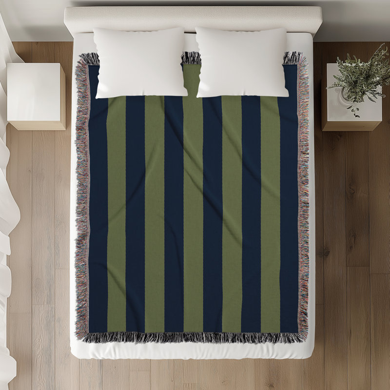 Jeté en mélange de coton Cassian, Bleu marine / vert, L 80 po x l 60 po
