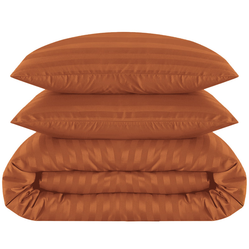 Microfiber 250 TC Reversible Stripe Duvet Cover Set with Pillowcases, Rust, Double Duvet Cover + 2 Standard Pillowcases