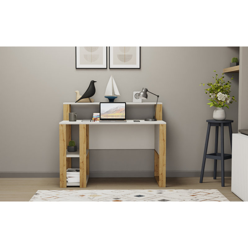 Tramal Geometric Writing Desk, White/Oak