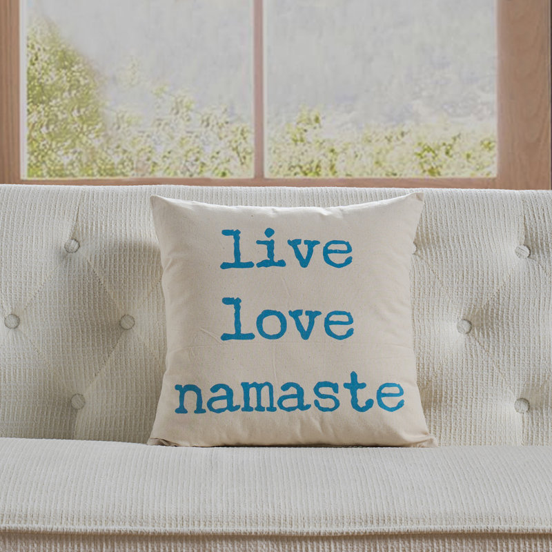 Yoga Theme Cotton Throw Pillow, 18" H x 18" W x 3" D, Feathers