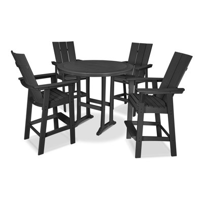 POLYWOOD Modern Curveback Adirondack 5-Piece Nautical Trestle Bar Set by POLYWOOD