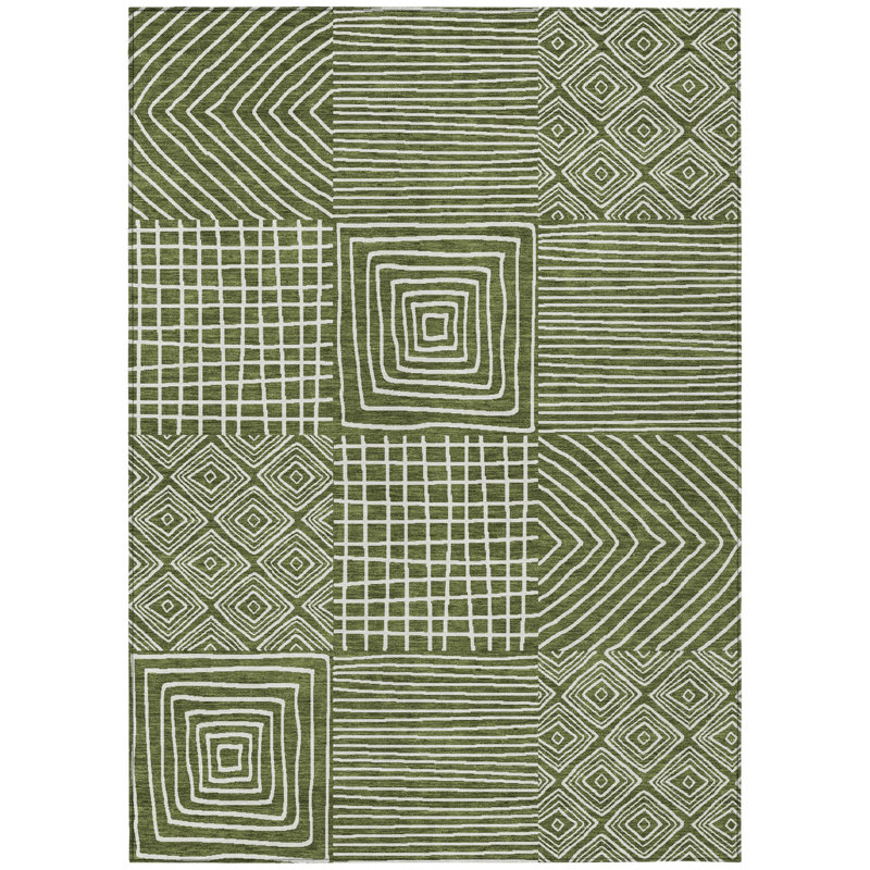 Tapis intérieur / extérieur géométrique lavable 5 pi x 8 pi vert olive