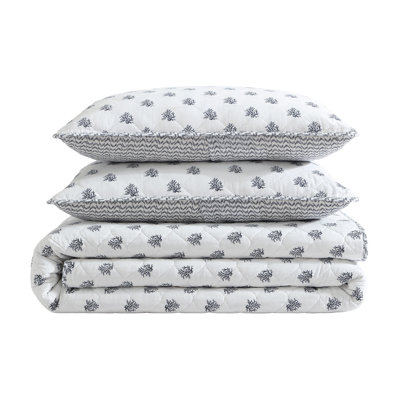 Nautica Coral Beach Cotton Reversible White Quilt Set