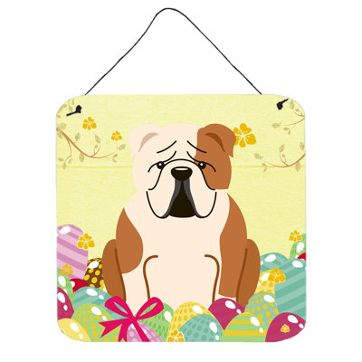 Décoration murale rectangulaire à bouledogue de pâques œufs english