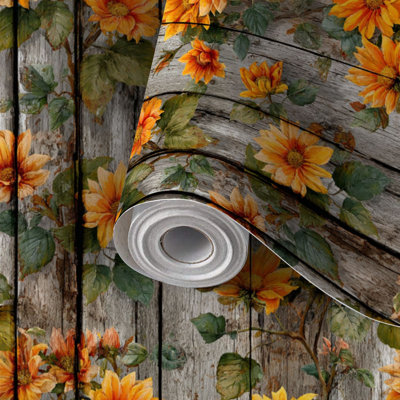 Papier peint auto-adhésif et amovible, papier peint auto-adhésif et amovible, tournesol, 17,7 po x 118 po (45 x 300 cm)
