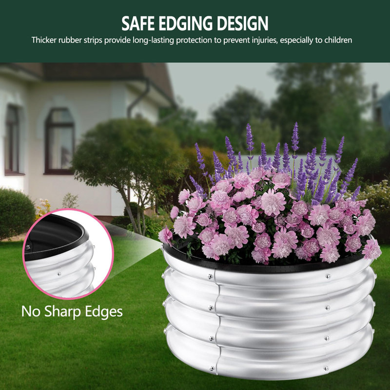 Galvanized Raised Garden Beds, 2x2x1Ft Round Metal Planter Box for Outdoor Gardening, Open Bottom, Rust-Resistant, Easy Setup