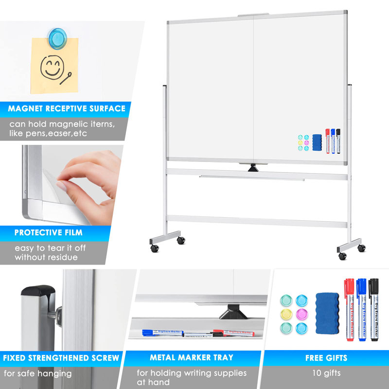 Tableau blanc effaçable à sec sur roulettes 60 po x 48 po