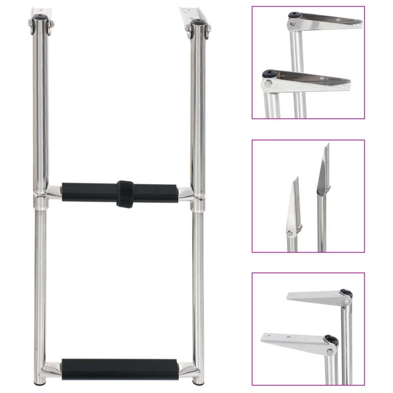 Folding Boarding Ladder 2-Step Stainless Steel Marine Boat Ladder Corrosion-Resistant Foldable Boarding Ladder