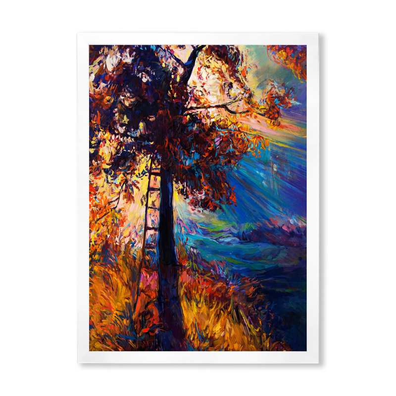 Silhouette d'arbre d'automne dans la lueur du soir - Peinture sur toile, null, null