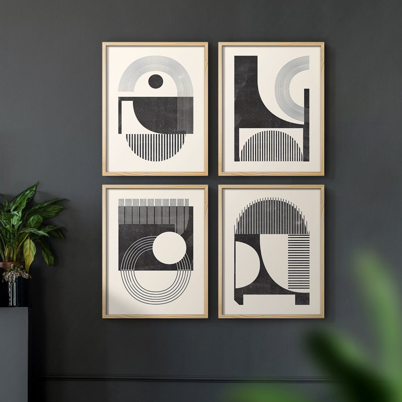 Inconnu, espace I, reproduction encadrée - ensemble de 4, Naturel, H 14 po x l 44 po