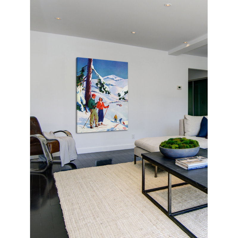 «Ski Break» par Charles Hargens, reproduction sur toile tendue, 39" H x 30" W x 1.5" D
