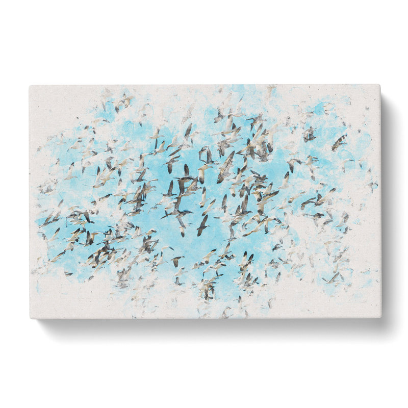 Snow Geese In Flight Watercolour - Wrapped Canvas Print, 40cm H x 60cm W x 3cm D