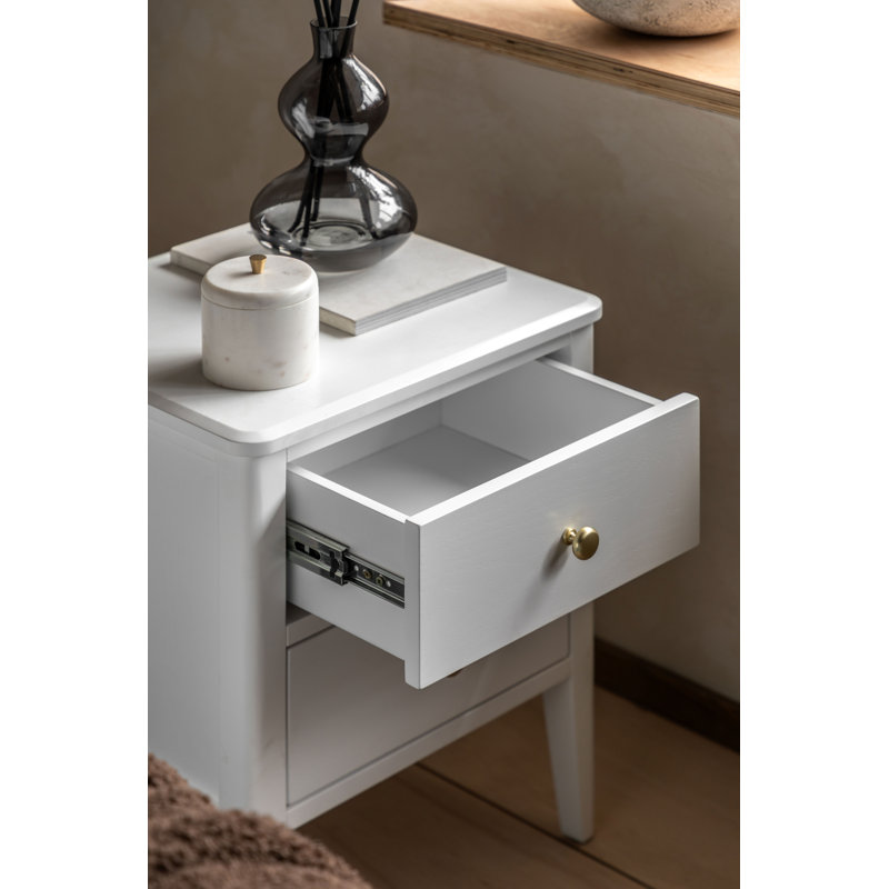 40cm W Solid Wood Bedside Table, White