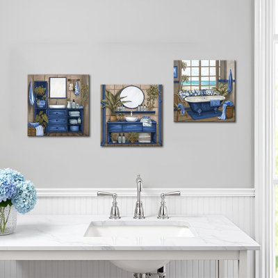 "Coastal Blue", art sur toile 12 x 12 pouces, 3 pièces pour alcôve
