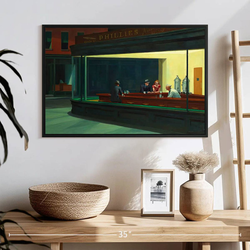 Nighthawks, 25 po x 17 po, Cadre flottant noir