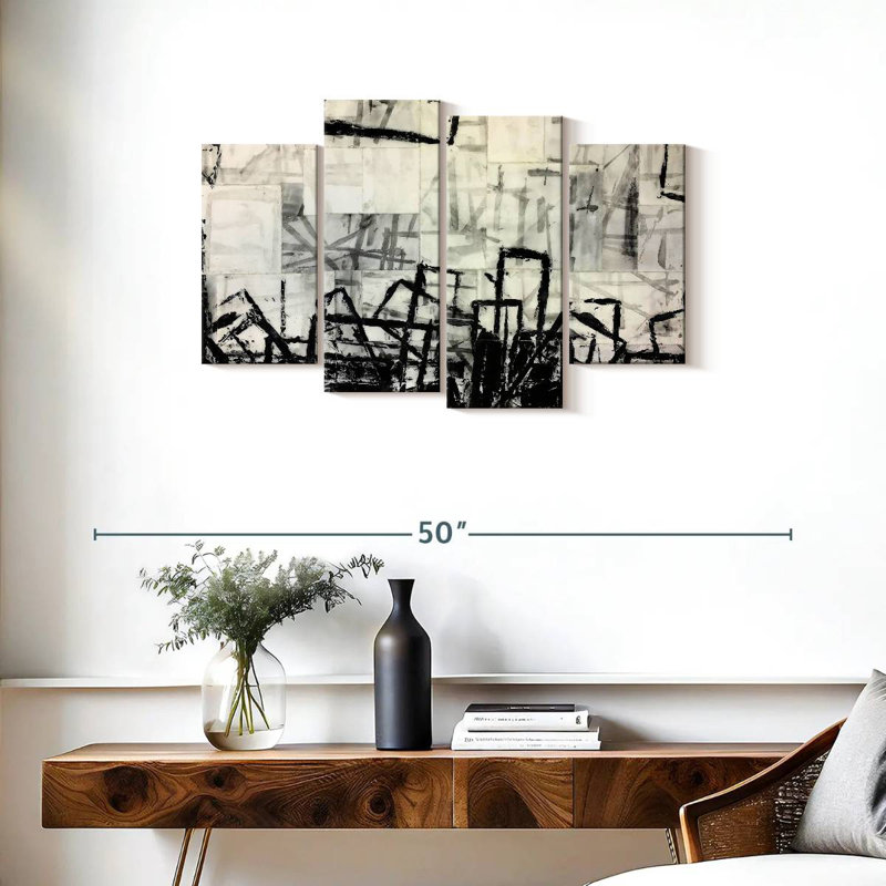 Avery abstrait noir et blanc, H 22 po x l 36 po