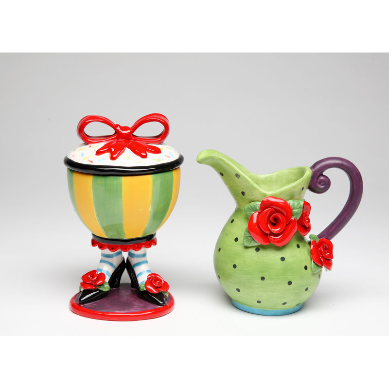 Molly Hand Painted Ceramic Sugar And Creamer Set with Lid