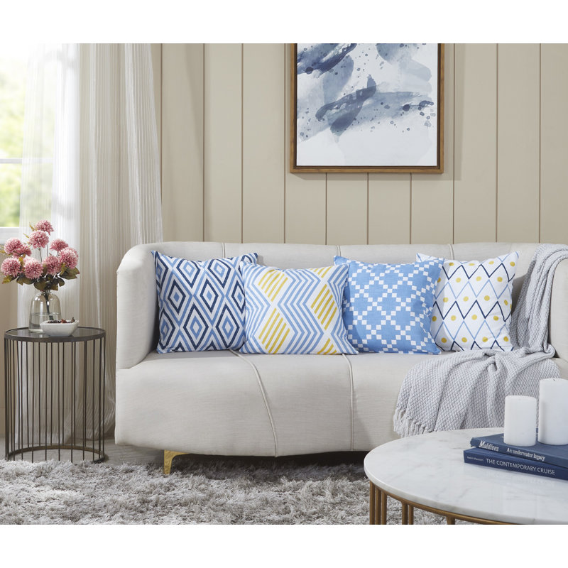 Umber Square Cushion Cover, Blue/White/Yellow