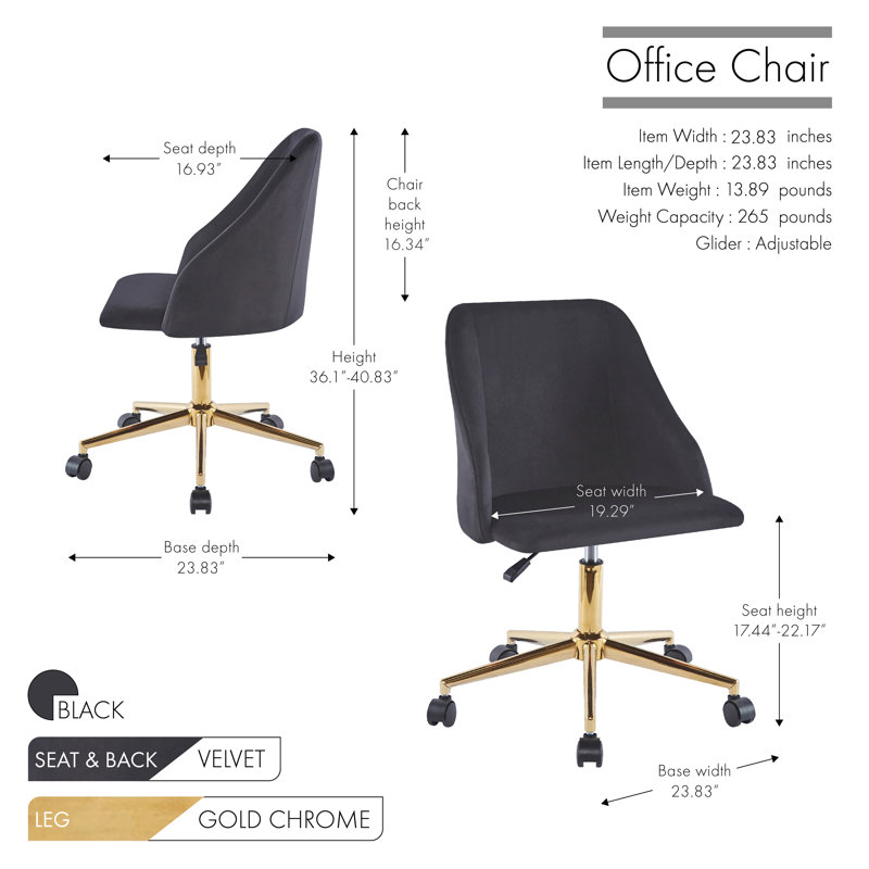 Chaise de bureau en velours Auman, Noir