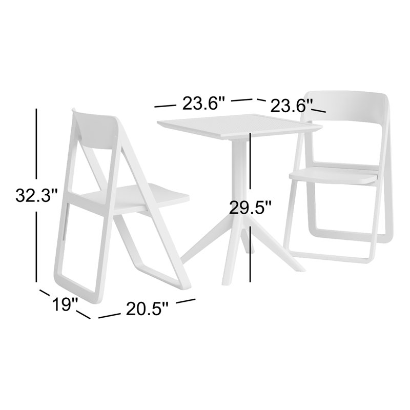 Ensemble repas pliable en plastique 3 pièces Farrah, Blanc / noir