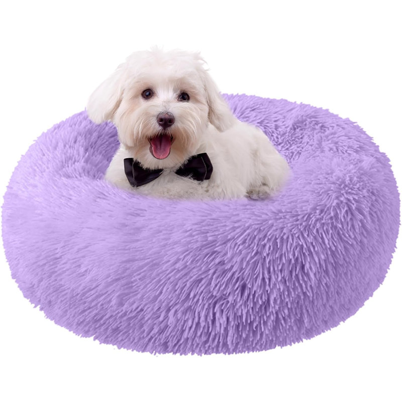 Small Purple Orthopedic Plush Pet Bed with Slip-Resistant Bottom
