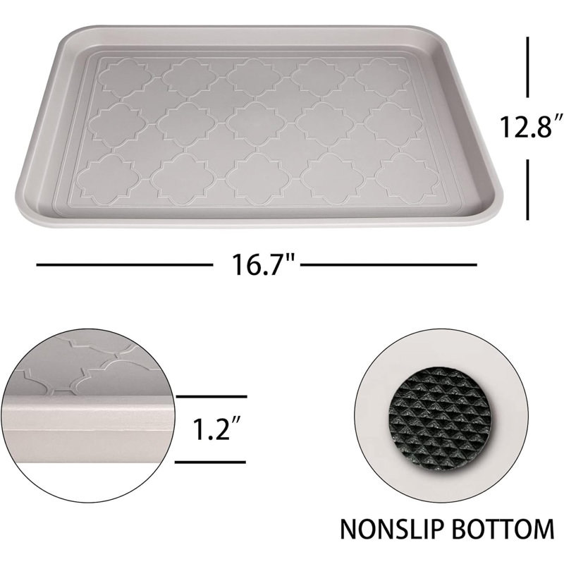 Boot Tray, 16.7 x 12.8 inch , Waterproof Shoe Tray for Indoor and Outdoor, Pet Food mat Tray,, Oatmeal