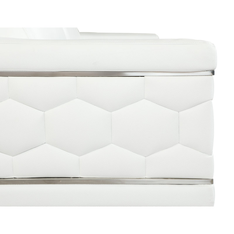 Canapé en cuir italien Aiesrom, Cuir véritable blanc, H 38 po x l 71 po x P 41 po