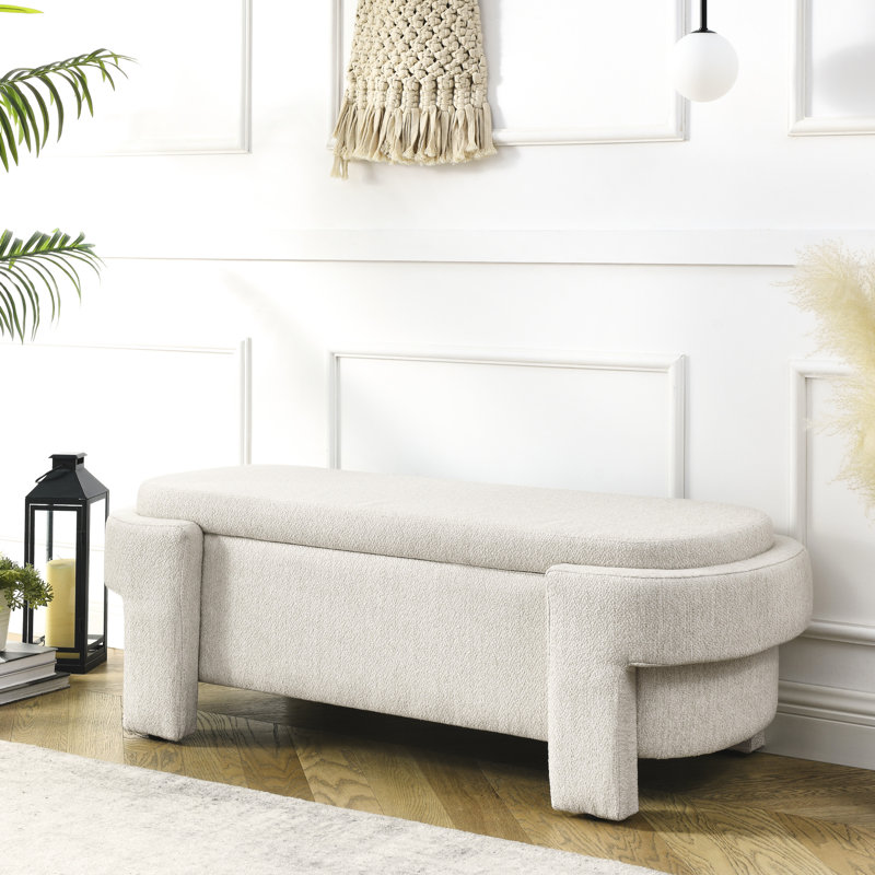 Beige Linen Upholstered Bench With Versatile Storage Options - Living Room Comfortable Abundant, Beige