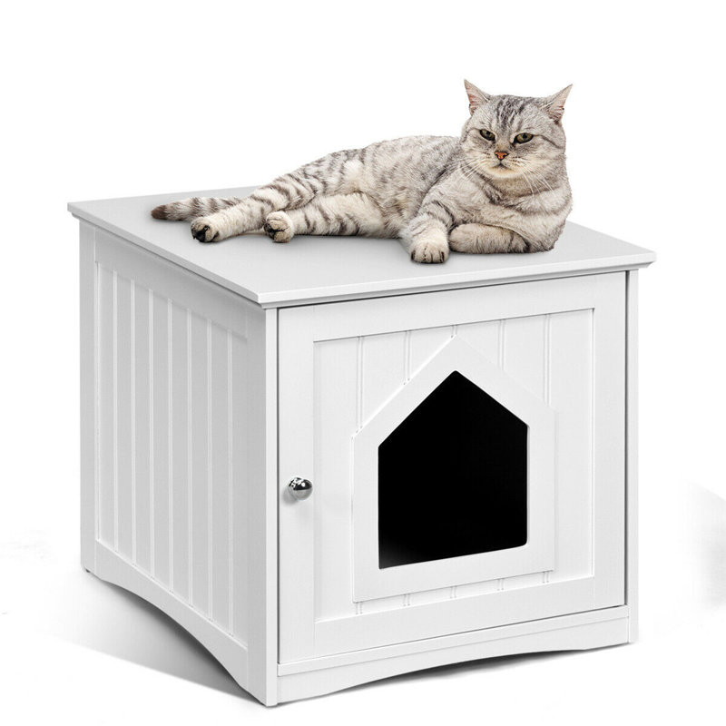  Weatherproof Multi-function Pet Cat House Outdoor Indoor Sidetable Nightstand, White