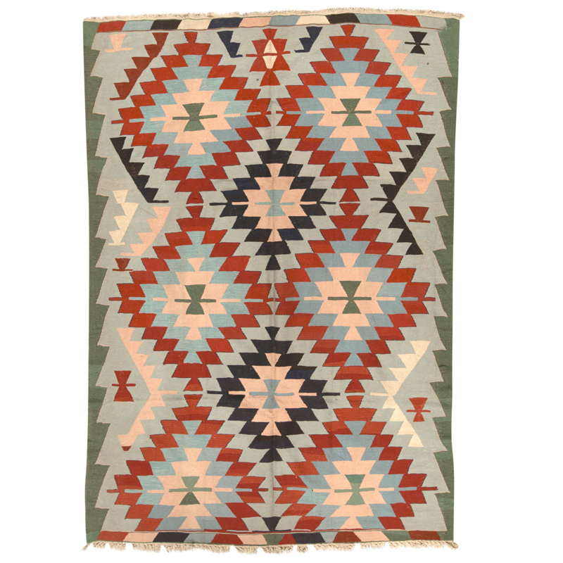 Tapis bleu clair et multicolore de haute qualité noué à la main