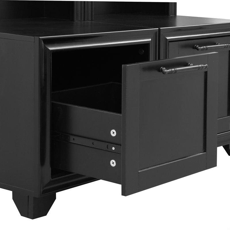 Free Standing Hall Tree Set Of 2, 3-IN-1 Entryway Coat Rack With Black Retro Handles, Seating Bench With Storage Drawers