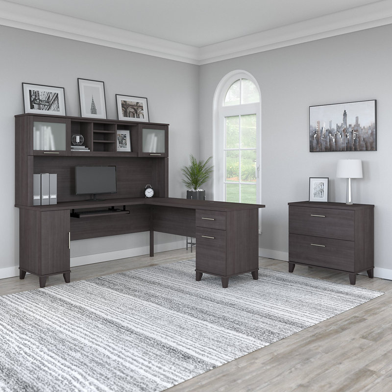 Ensemble de bureau avec rehausse Magomed, Gris orage