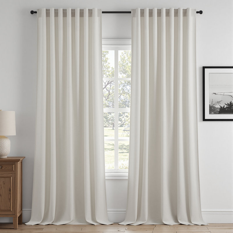 Rideau de fenêtre semi-diaphane en lin texturé Farmhouse, Ivoire / beige, L 52 po x L 90 po