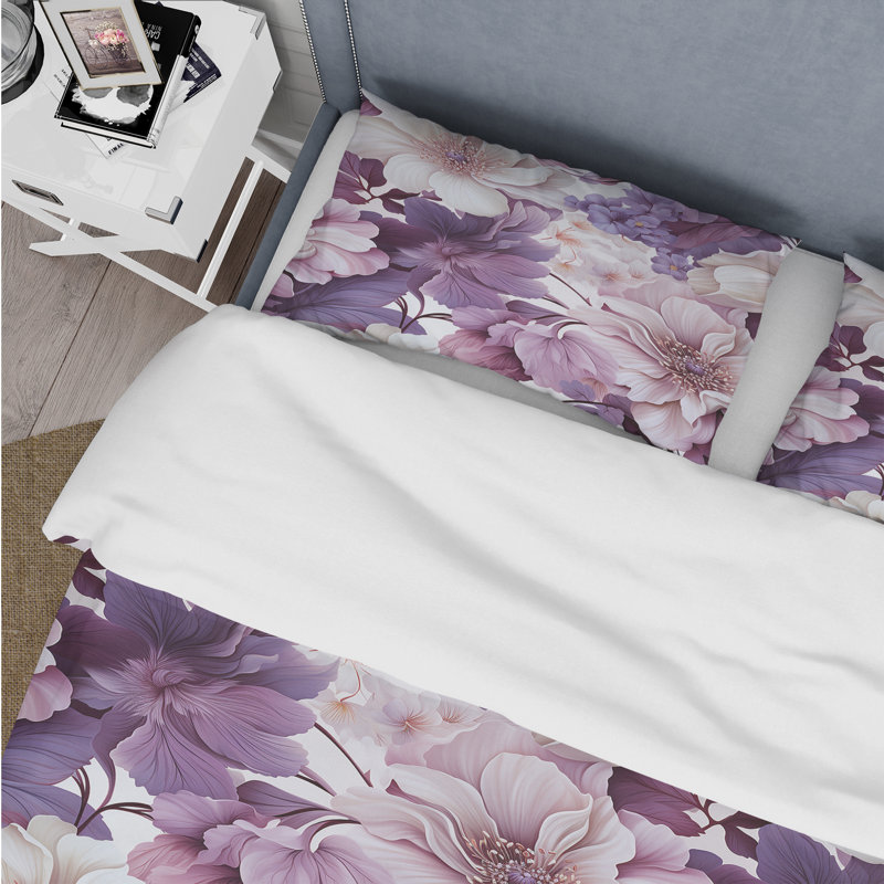 Orchid Dream Tropical Pattern II Floral Duvet Cover, Queen Duvet Cover + 2 Standard Shams