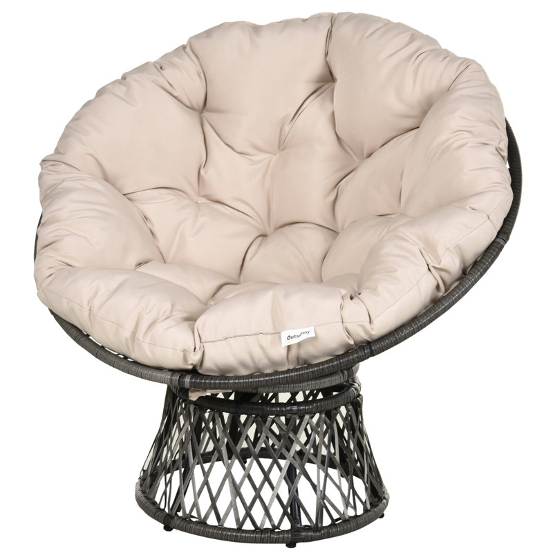 Wolverton 360° Swivel Rattan Moon Bowl Chair Padded Cushion Oversized Beige