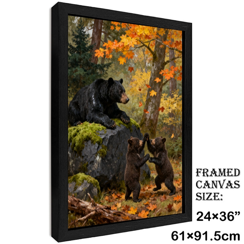 Reproduction d'art encadrée noire rétro The Black Bear Family, H 37 po x l 25 po