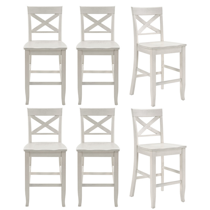 Solid Wood X-Back Counter Height Bar Stool, 6, White
