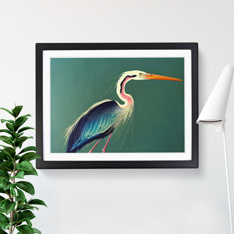 Watercolour Heron Bird Vol.3 - Single Picture Frame Painting, Black, 25cm H x 34cm W x 2cm D