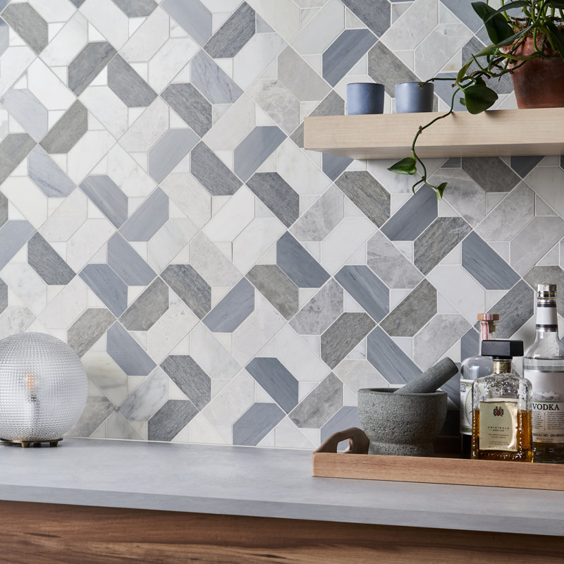 Pledge 12.83 In. X 12.83 In. Polished Marble Luxury Mosaic Floor And Wall Tile (1.14 Sq. Ft. / Each), Glacier Gray