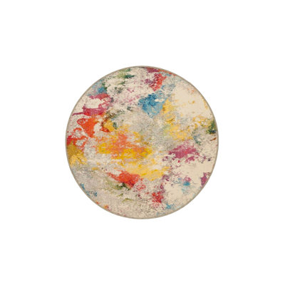 Pastel Colorful Patterned Woven Base Machine Washable Rug