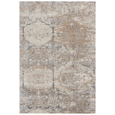 Tiffany Hand Knotted Viscose/Cotton/Linen/Wool Abstract Rug in Beige/Gray
