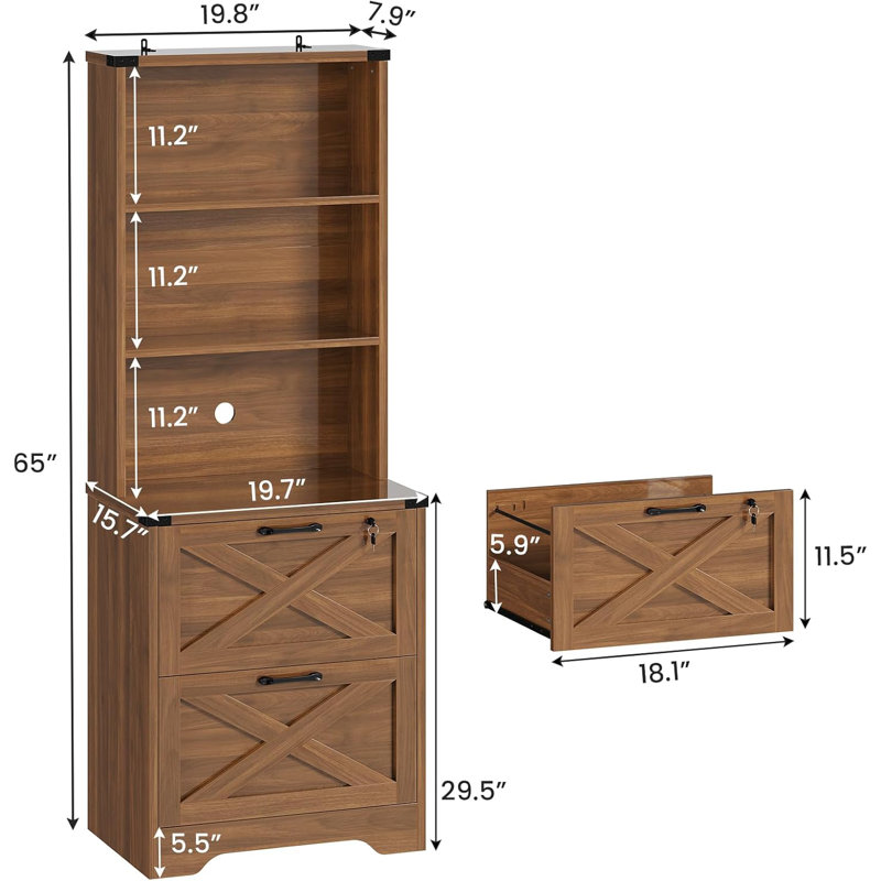 2 Drawer File Cabinet With Lock, Wood Filing Cabinet Fits Letter, Legal, A4 Size, Hanging File Folders, Farmhouse File Cabinets For Home Office With Adjustable Storage Shelf