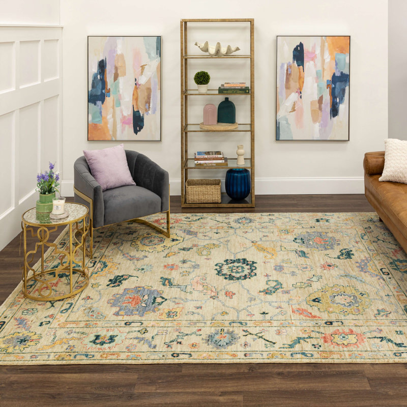 Cream Abstract Hand-Knotted Wool 8' x 10' Area Rug