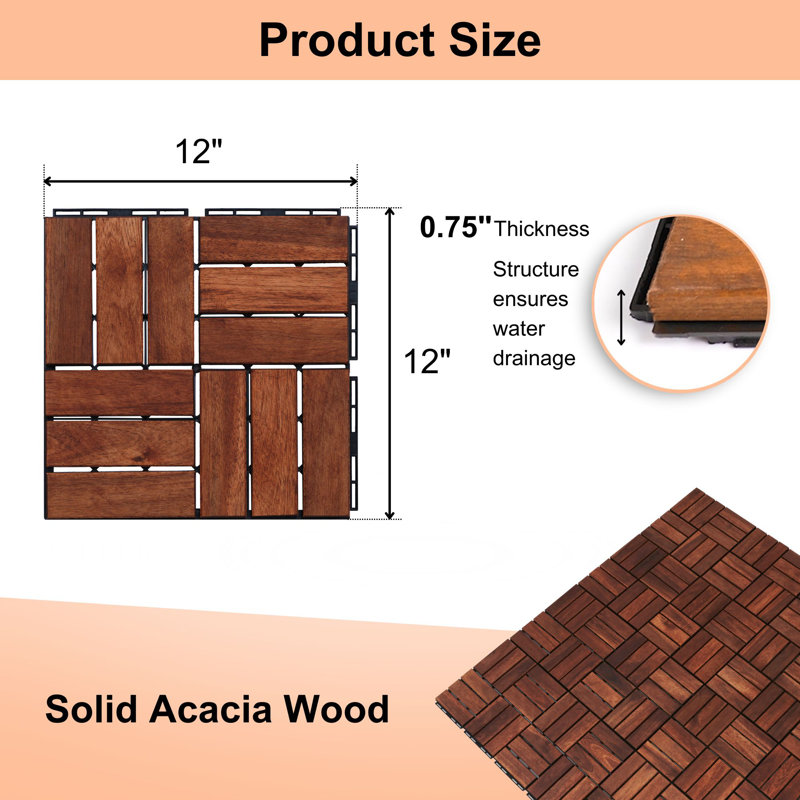 12'' L x 12'' W Solid Wood Interlocking Deck Tile