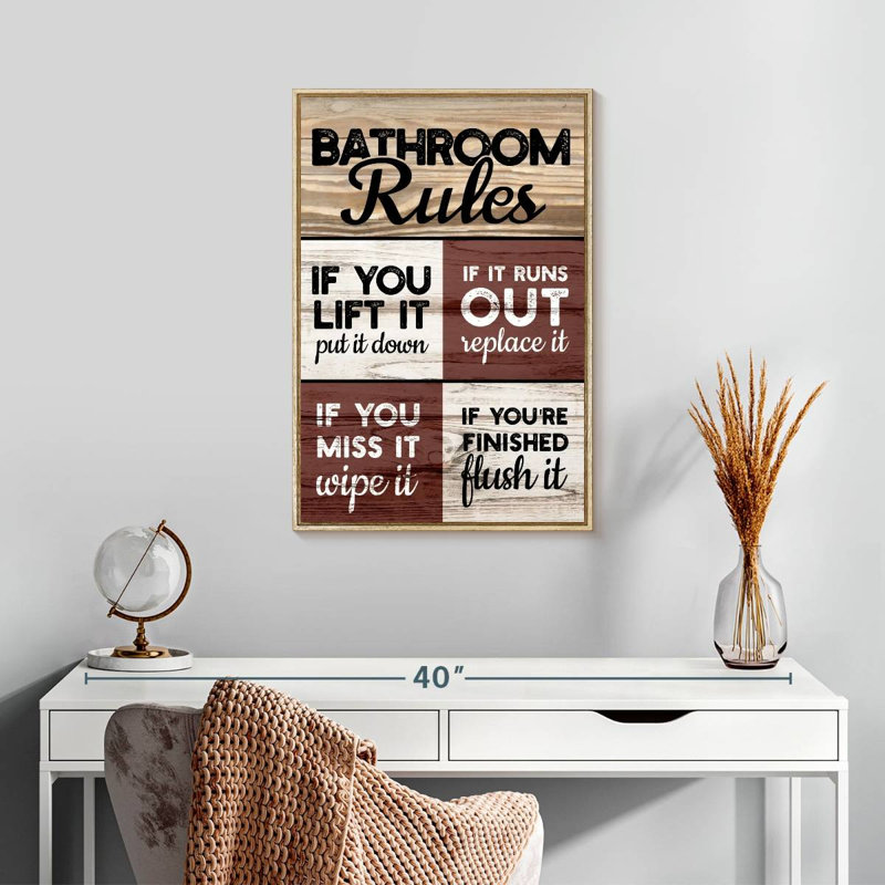Toilet Commandments Wall Sign, Floating Frame Natural Wood, 17" x 25"