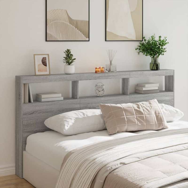 Cedria Bookcase Headboard, Emperor - 200 x 200 cm, Grey Sonoma
