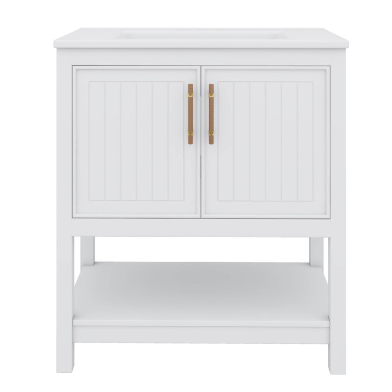 Meuble-lavabo de 30 po avec lavabo en céramique, solution de rangement polyvalente pour les petits espaces de salle de bain